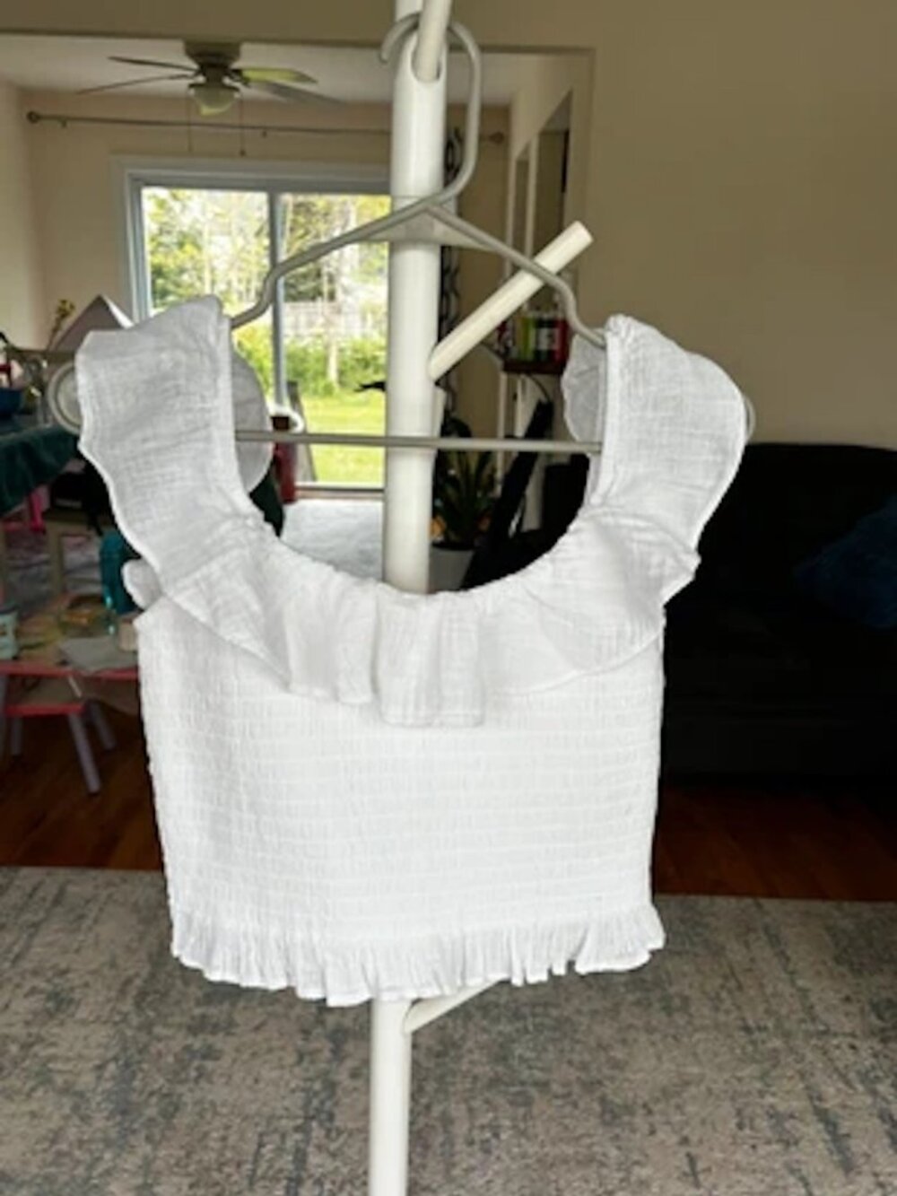 American Eagle White Smocked Ruffle Tank Top Extra Large - New with Tags